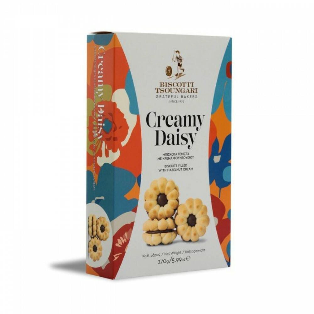 Μπισκότα γεμιστά με κρέμα φουντουκιού – Creamy daisy – Biscotti Tsoungari